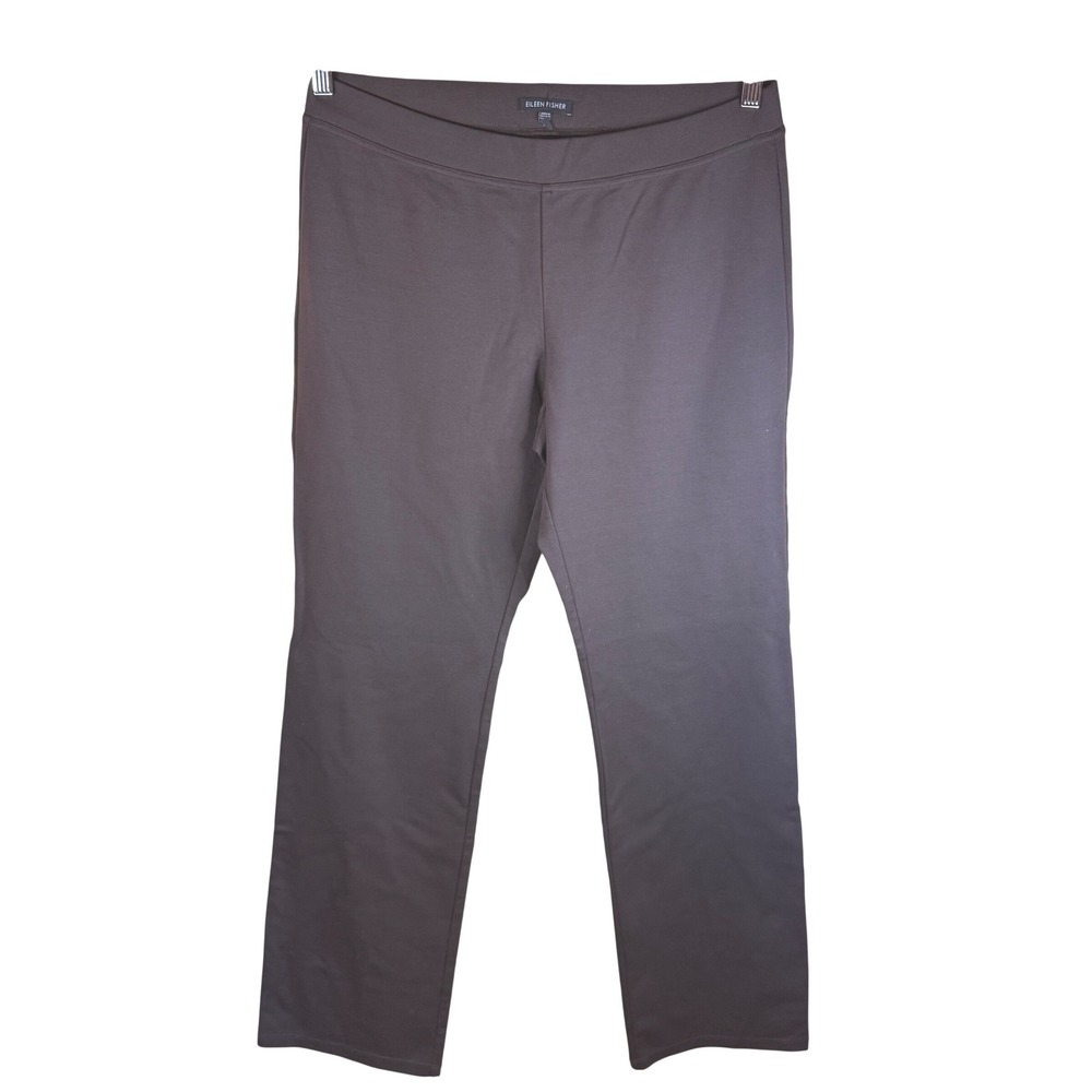 Eileen Fisher Women's Medium Dark Brown Straight Leg Pull On Comfy Stretch Pants